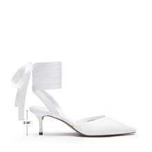 Women's Kitten Heel Pumps, Pointed Toe Slingback Low Heel Shoes, Ankle Strap Strappy Heels For Party Wedding Dress - 白色 - 查看 4