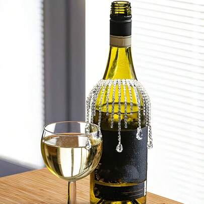 1件优雅水晶酒瓶挂饰，流苏酒瓶塞，婚礼订婚餐桌装饰，金属光泽桌面摆件，饰有水滴和珠子，适用于圣诞节、情人节、感恩节、新年 - 非常适合家居、餐厅和派对装饰 - 奢华礼品之选，酒瓶装饰，庆典配饰