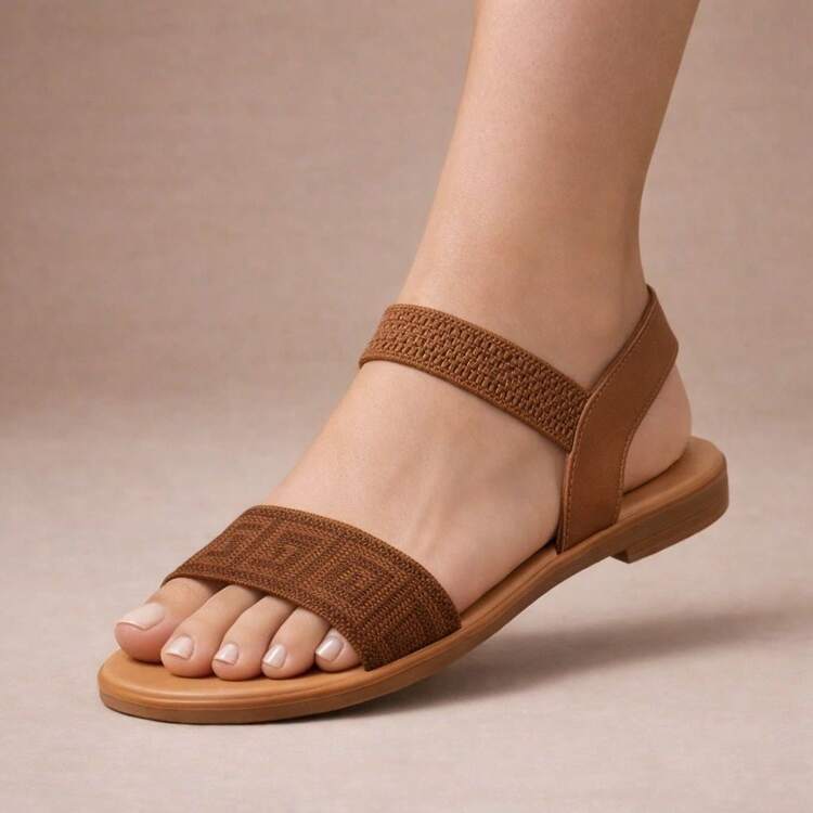 Flat Sandal With Elastic, Orthopedic, Beach, Vintage, Bohemian Style. - CARAMEL HIVE - View 1