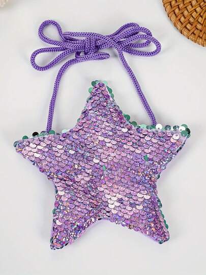 1 PC Colorful Star Sequined Girl'S Coin Purse, Featuring A Zip Closure And A Mini Shoulder Bag That Can Be Worn Crossbody. It Has A Reversible Sequin Design, Making It A Delightful Gift For Christmas, Labor Day, Valentine'S Day, New Year, Birthdays