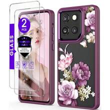 For  Moto G Stylus 5G 2025 Case With Tempered Glass Screen Protector Military Grade Protective Slim Soft TPU + Hard PC Girls Women Crystal Clear Flower Pattern Case Cover In Purple - Bộ sưu tập hoa lá Golden Shield màu tím - Xem 7