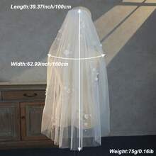 1pc Short Floral Pearl Bridal Veil, Elegant Minimalist Fashion Fingertip Veil For Photo, Bridesmaid Gift - Multicolor - View 8