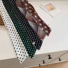 Korean Long Black And White Polka Dot Silk Scarf, Spring And Summer New Neck Scarf, Decorative Versatile Temperament With Shirt Streamer - Đỏ - Xem 5