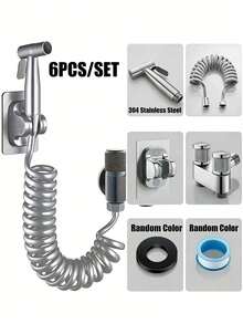 6pcs/Set Modern 2-In-1 Multi-Functional Toilet Sprayer, Wall-Mounted High Pressure Toilet Bidet Spray Set With Dual Control, 3-Way Valve, Retractable Hose And Bracket, Suitable For Bathroom, Toilet, Shower, Kitchen, Ideal Gift - Multicolor - View 14