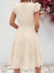 PRETTYGARDEN Women's Summer Dresses Eyelet Cap Sleeve V Neck Short Boho Wedding Guest Graduation Dress Beach Vacation Sundresses Dresses For Women - 米白色 - 查看 2