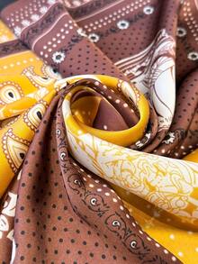 1件复古时尚斑马纹动物图案缎面围巾头巾，多功能女士仿丝围巾披肩，适合旅行、度假、休闲、头饰、日常通勤、时尚手提包装饰 - FG400-2 黃褐色 - 查看 4