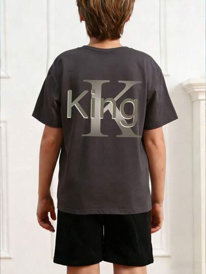 Tween Boys' Graphic Print Short Sleeve T-Shirt, Student Youth Casual Summer Top