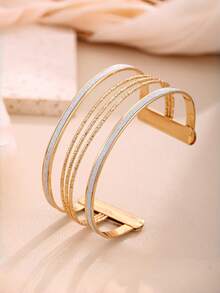 1件欧美风开口臂链，时尚臂环，液态元素戒指，水滴金属手链，适合女性日常外出和度假佩戴 - 金黃色 - 查看 11