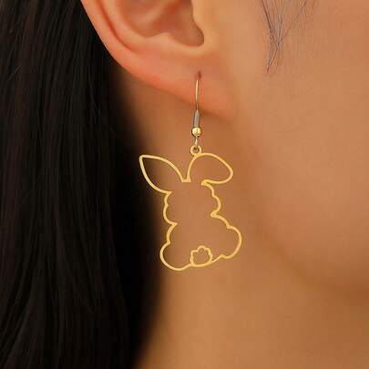 1 Pair Elegant Hollow Rabbit Earrings, Cute Bunny Bridal Earrings, Adorable Easter Earrings