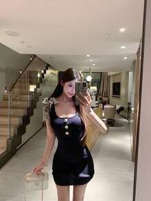 Women Short Dresses - Apricot - View 5