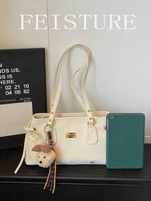 1pc Fashion Lace-Up One Shoulder Underarm Bag, Large Capacity Women's Commuter Bag, (Sold With Pendant) Suitable For Daily Outings, Dates, Commuting - White - View 9