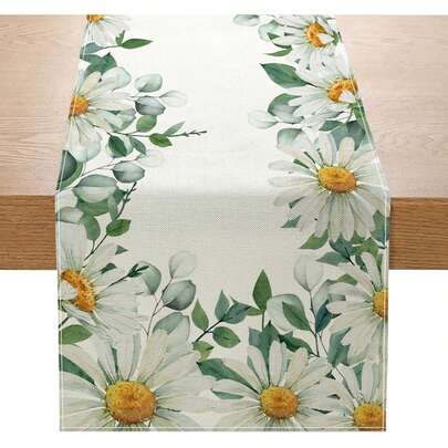 1件装春雏菊桌旗，季节性春夏绿色植物厨房餐桌装饰，室内外生日家居派对装饰，33x183厘米