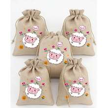 5/10pcs Eid Al-Adha Gift Bags, Linen Drawstring Bags With Sheep Decor, Suitable For Eid Al-Adha Party Gifts - Little Sheep - View 9