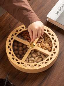 1pc 4-Compartment Round Divided Fruit Plate, Multifunctional Dessert Display Tray, Bamboo & Wood Platter, Smooth Rounded Edges, Sturdy & Durable Round Plate, Home Party Serving Tray, Kitchen Dining Tableware - Deer-shaped Divided Fruit Platter - View 9