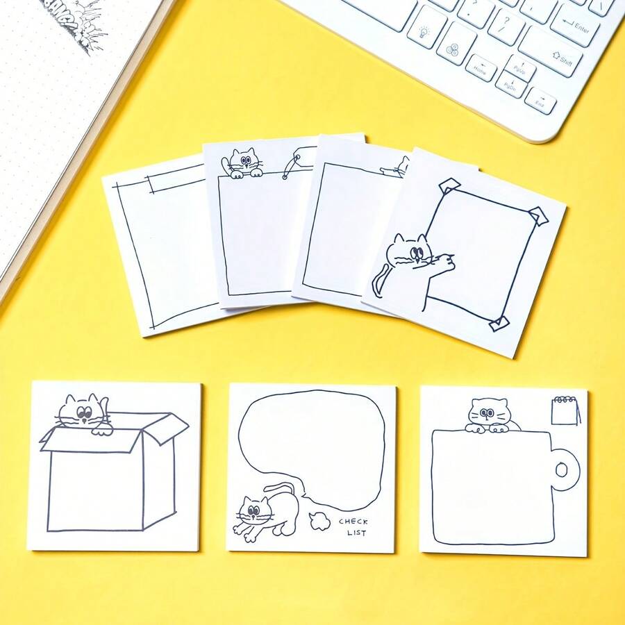 Cute Cat Square Sticky Notes - Lively Cat Design - Suitable For Office, School And Home Storage; Cat Themed Stationery - one-size - View 1