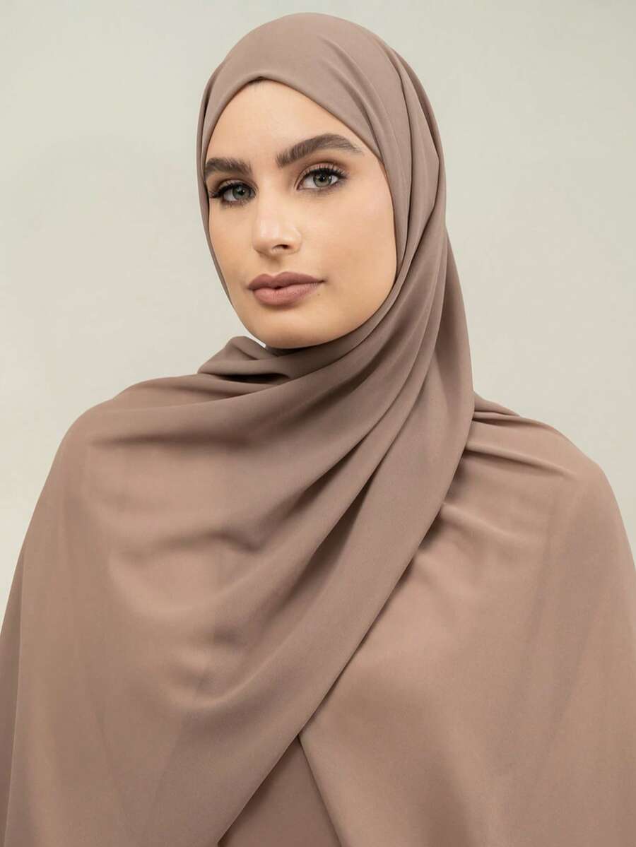 1 chiếc khăn trùm đầu bằng vải chiffon màu trơn dành cho nữ, kiểu dáng Ả Rập, dài, thích hợp sử dụng hàng ngày. - Lạc đà - Xem 1