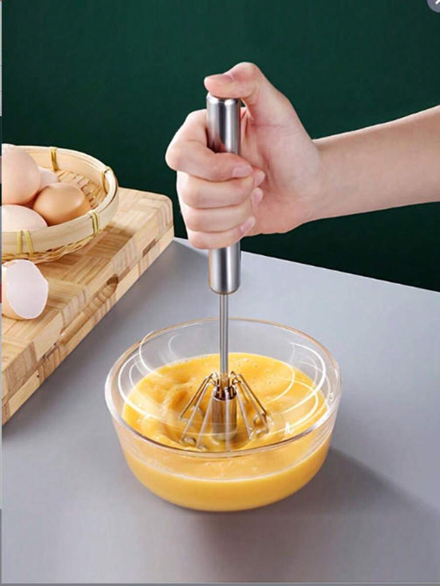 1pc Semi-Automatic Egg Beater, Stainless Steel Milk Frother, Manual Whisk, Baking Tool - Multicolor - View 1