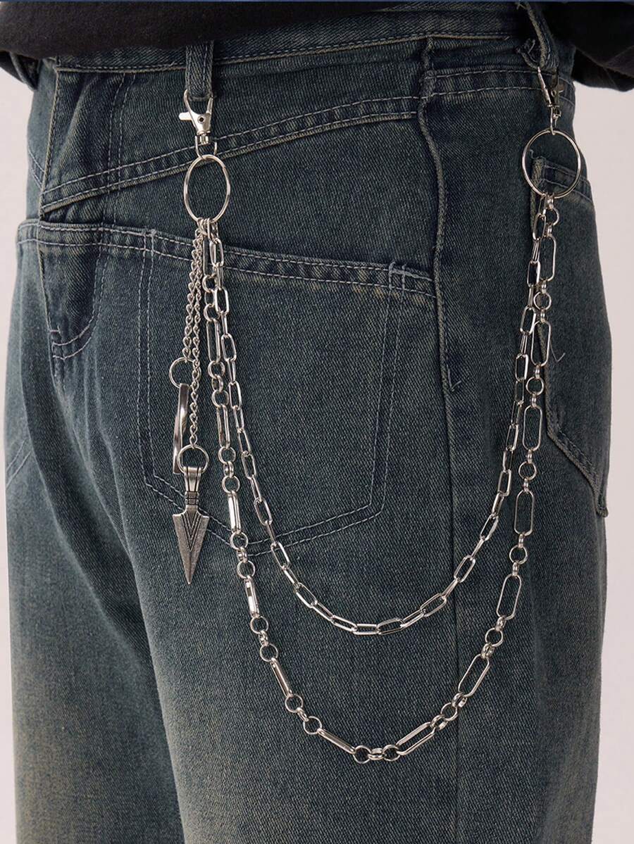 1pc Retro Personalized Minimalist Street Hip-Hop Style Versatile Metal Double-Layer Waist Chain Arrow Pendant, Unisex Gift