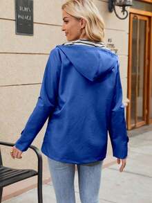 Women's Long Hooded Lightweight Casual Raincoat With Full Zipper, Outdoor Jacket For Hiking, Thin, Spring/Summer - Dark Blue - View 7