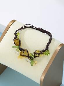 Vòng tay thủ công phong cách Boho Bohemian với hạt đá Fluorite và họa tiết hoa - Kiểu dáng cổ điển, dây gai, không co giãn, họa tiết độc đáo, hoàn hảo để đeo hàng ngày và làm quà tặng, phù hợp cho mọi mùa. - Vòng đeo tay - Xem 3