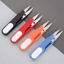 EDCUEBE7 1 pieza Tijeras portátiles y coloridas con cubierta protectora - Tijeras compactas para coser y cortar hilos, ambidiestras, color aleatorio enviado - Tijeras para hilo de pescar en forma de U - Ver 3