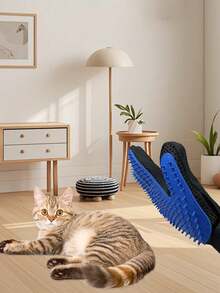 Pet Grooming Gloves - Gentle Brush Removal, Suitable For Dogs And Cats - Massage And Stimulate Circulation - Easy To Use And Clean. - Blue - View 2