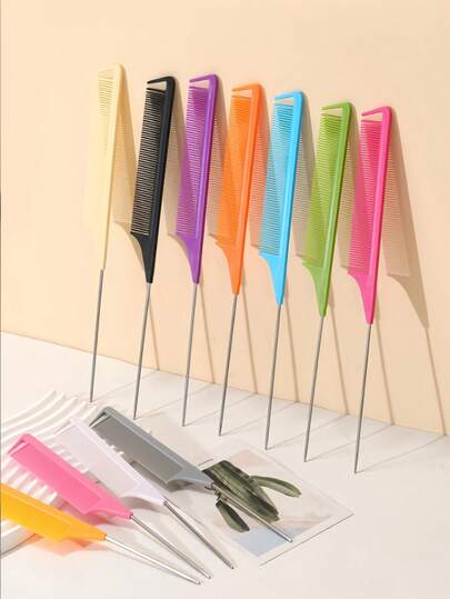 1pc Multi-Function Double-Sided Comb - Professional Pointed Tail Comb, Rat Tail Comb, Sectioning Comb, Stainless Steel Tail Comb, Anti-Static Hair Brush, Braiding Comb, Fine Tooth Rat Tail Comb, Shine Comb, Tail Comb, Shine Comb, Multi-Purpose, Suitable For Normal Hair - Charming Candy Colors, Ideal For Bridal, Salon, Salon And Home Use, Perfect For Barbershop