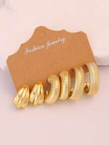 6/18pcs Men's Pure Gold Earring Set, Including Flower, Round Twist, Heart, Teardrop, Braided, Diverse C-Shape Designs, Low-Allergy Pure Gold Earrings, Fashionable And Elegant For Daily, Party, And Gift Giving - Gold - View 6