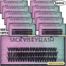 SACKVIS 10盒装自然D卷假睫毛，20D/30D/40D/60D/80D/100D，10-12-14mm混合睫毛簇，柔软轻盈，尾部纤长，0.07mm粗，新手友好，可重复使用，DIY睫毛嫁接妆容。 - 查看 9