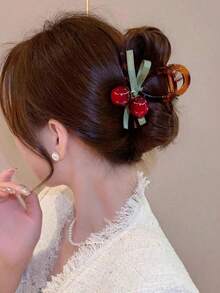 1pc New Brown Cherry Bowknot Hair Clip, Elegant And Sweet Design, Suitable For Girls And Ladies For Parties, Commuting, Vacation Hair Claws Claw Clips Hair Clips Hair Jaw Clip Hair Clamps Hair Clutch Hair Catcher Clip Fall Winter Hair Accessories For Women - 淺褐色的 - 查看 4