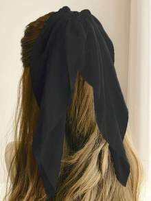 1pc Women's Black Chiffon Ribbon Hair Scrunchie, Gentle Vacation Style - Black - View 5