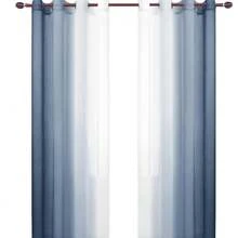 2 piezas de cortinas traslúcidas degradadas con ojales en la parte superior, adecuadas para dormitorio, sala de estar, decoración del hogar - Azul vaquero - Ver 6