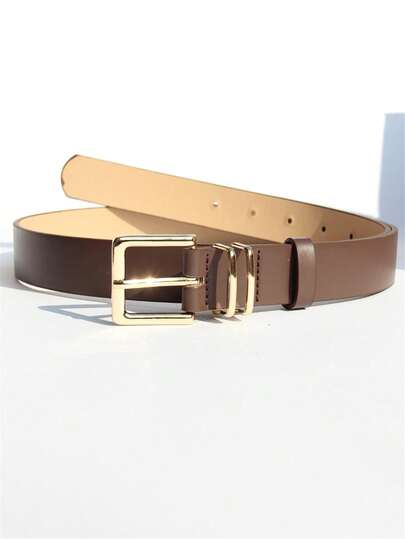 1pc Korean Minimalist Pin Buckle Casual Belt, Solid Color PU Leather, Versatile For Jeans And Suits, Spring/Autumn