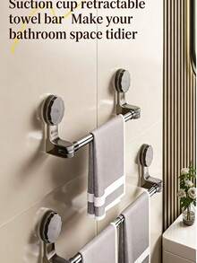 1pc Powerful Suction Cup Towel Rack, Extendable Bathroom Towel Bar, Toilet Bathroom Towel Holder, No Drilling Required - Black - View 1