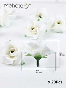 MEHELANY 50朵/包 散装仿真粉色玫瑰花头，触感逼真，1.57英寸小型人造丝玫瑰装饰工艺品，适用于婚礼中心装饰、新娘送礼、家居装饰、DIY婚礼花环、婚礼、生日蛋糕装饰、DIY花墙、相册和相框装饰 - 白色 - 查看 7