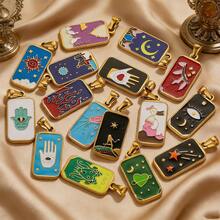 1 pieza Colgante de tarjeta de tarot con estrella y luna de acero inoxidable, accesorio de joyería para collar y pendientes DIY, para uso diario - colgante - Ver 10