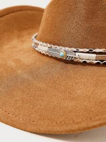 1pc Unisex Metal Leaf Cowboy Hat, Faux Felt Cowboy Hat, American Soft Felt Hat, Outdoor Wide Brim Cowboy Hat With Strap - Top Hat - View 11