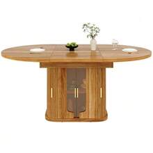 Extendable Dining Table, Dining Room Table, Kitchen Table, Round Dining Table, Extends To Oval, 118-158 Cm, Seats Up To 6 People, Dining Table With Glass Doors, Walnut - Brown - View 9