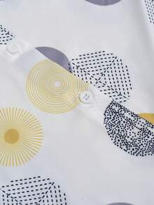 女士几何印花长袖翻领衬衫，常规长度 - 白色 - 查看 4