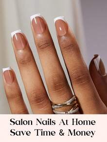 150pcs Rectangular French Tip False Nails, Brown French Soft Gel Nail Tips, Fake Nail Set, Suitable For DIY, Minimalist Multi-Purpose Style, 15 Sizes Fit For Women - Brown - View 5