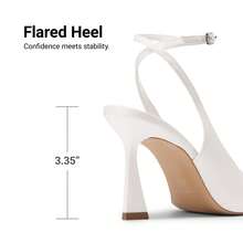 Women's Office Work Heels, Pointed Toe Block Heel Pumps With Slingback Adjustable Strap, Comfortable Closed Toe Dress Shoes For Daily Wear - trắng - Xem 6