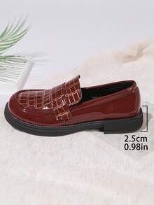 College Style Loafers For Women, Spring British Wind Versatile Thick Sole Stone Texture Slip-On Casual Shoes - Burgundy - View 8