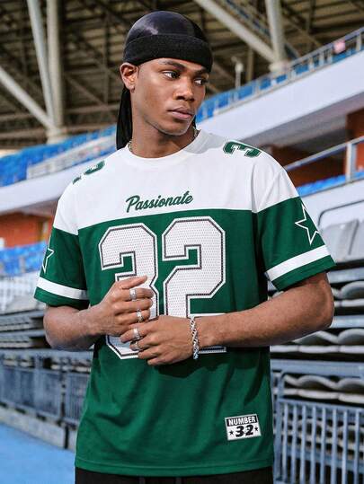 EVRINFINITE 男士休闲夏季拼色数字印花圆领短袖T恤