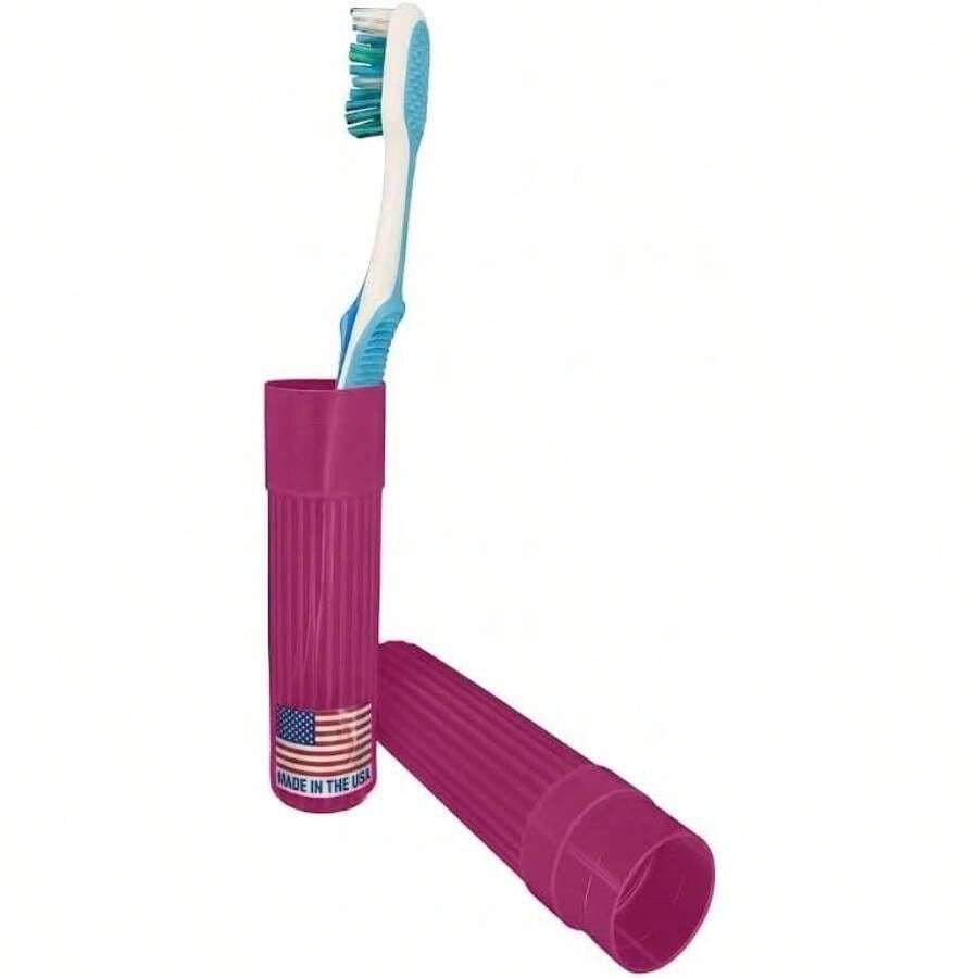 Toothbrush Holder - Pink, Made In USA, With Ventilation Holes, Toothbrush Covers, Toothbrush Holder, Toothbrush Soft, Durable Design, Hygienic Bathroom Accessory - 粉色 - 查看 1