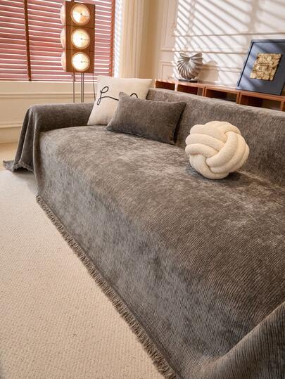 1pc High Gram Weight Chenille Sofa Blanket, Solid Color Sofa Cover, Suitable For All Seasons, Anti-Scratch, Luxury Minimalist Style, Decorative Sofa Protector, Applicable For Living Room, Bedroom, Study, Office, Club, Party