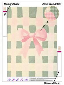|5D DIY Diamond Painting|Delicate Pink Bow On Green Checkered Background DIY Diamond Art Kit, Soft Gradient Pink Bow Detailing, Muted Sage Green And Cream Gingham Pattern, And Gentle Vintage-Inspired Aesthetic. Handmade Decorative Painting, 5D DIY Embroidery Mosaic Art, Make Your Own Wall Art DIY, Enjoy The Fun Of Hands-On, The Best Gift For Friends - No Frame - View 1