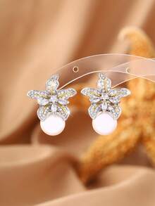 一对时尚仿珍珠锆石吊坠耳环，小众高端设计，适合宴会和派对场合。 - 白色 - 查看 4