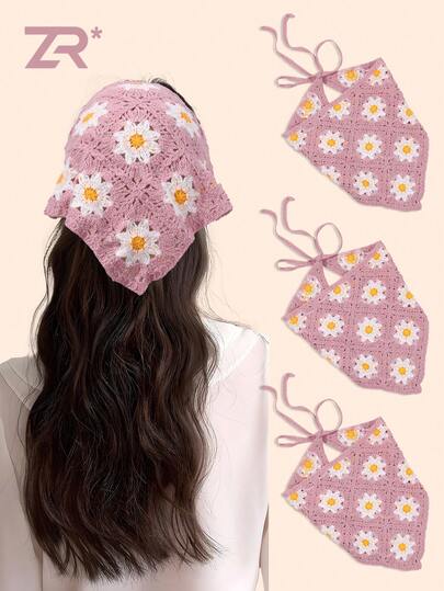 1pc Women Daisy Decorative Headband,Triangle Headscarf,Pastoral Style Hair Accessory