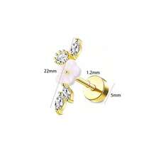 12pcs/Set Gold Stainless Steel Stud Earrings, Round Barbell Earrings With 4-Prong Cubic Zirconia - Multicolor - View 6