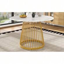 Matbord - Gyllene + Vit + MDF + Metall - Visa 3